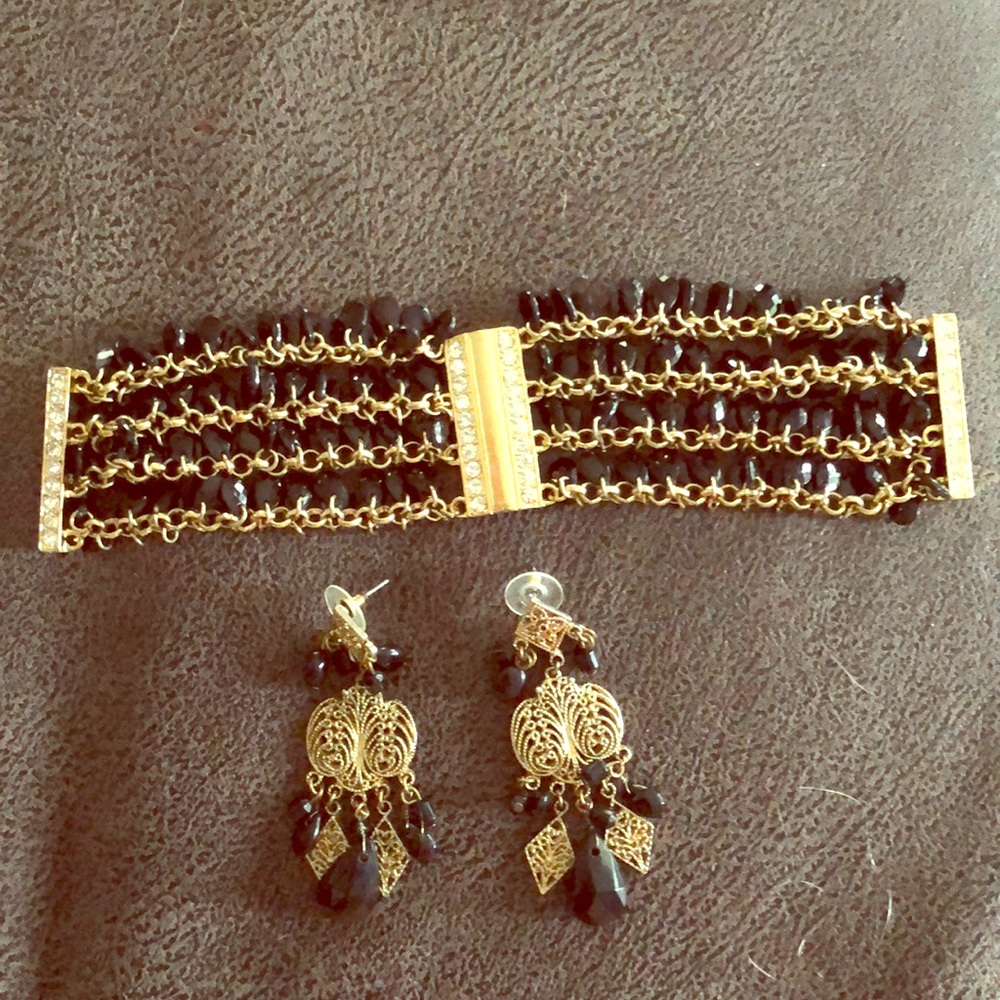 Magnetic black and gold bracelet & earrings